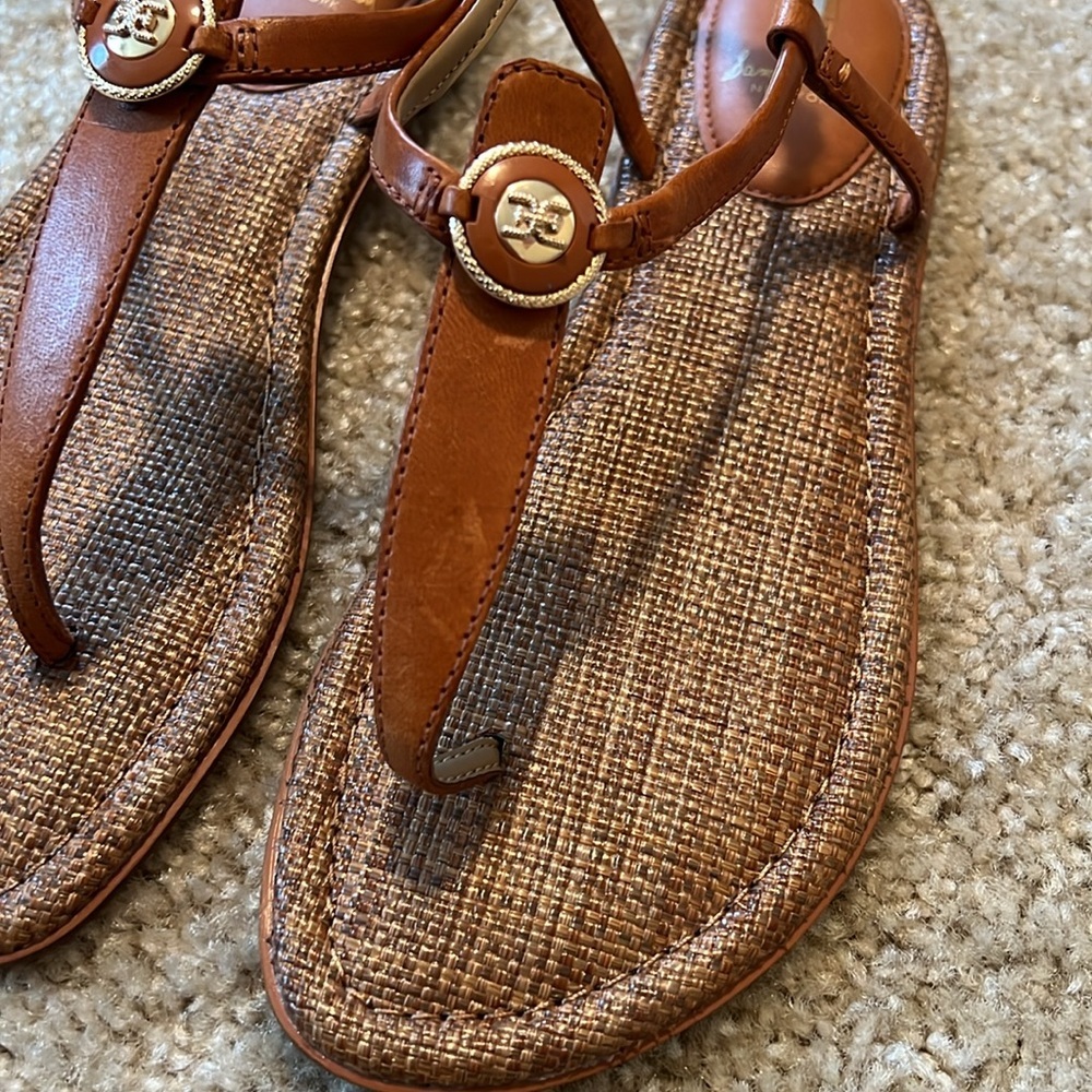 Sam Edelman Gigi signet leather logo flat thing brown fold sandal shoe size 8.5 - Picture 4 of 7